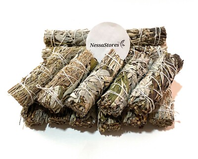 NessaStores White Sage + Yerba + Blue Sage Smudge Stick 4'' Bundle(6 pcs) #JC-168