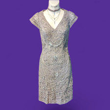 Sue Wong Nocturne Embellished Sequin Soutache Beaded Evening Dress 0 gray 3F