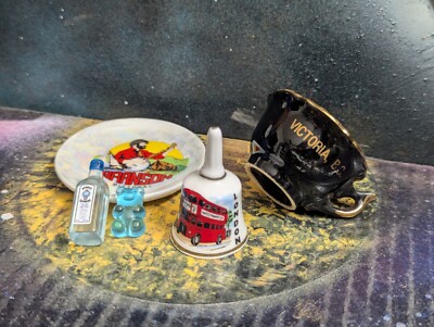 Mini Tiny Adult Tea Set & Double Decker Bus Bell. Bone China Plate & Cup, Gummy