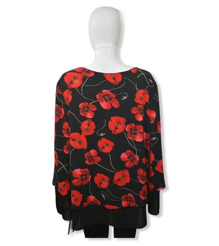 Túnica Top Cartise Roja Negra Floral Flage Chifón Talla Grande 18 Hecha en Canadá - Imagen 4 de 10