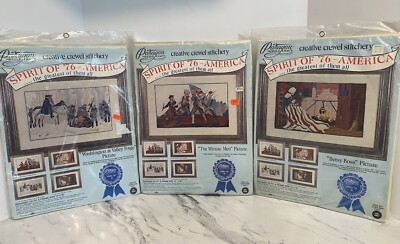 Lot of 3 1973 Paragon Needlecraft Spirit Of 76 Kits Washington Betsy Ross Minute