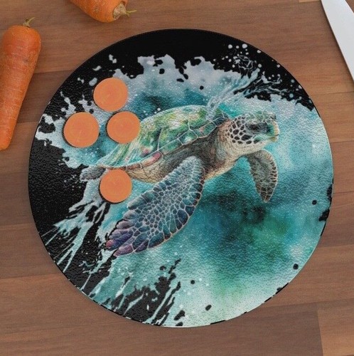 Majestic Sea Turtle IV Glass Chopping Board, Symbol of Good Luck and Longevity - Picture 4 of 7