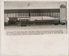 1958 Press Photo of a Atlas Missile during Transport at Cape Canaveral Fla.