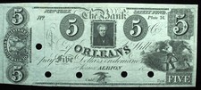 1800's $5 The Bank of New Orleans Albion, LA Obsolete PROOF- RARE & Uncirculated
