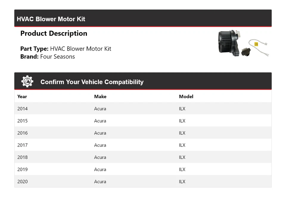 Kit de motor soplador HVAC para Acura ILX 2014-2020 4 estaciones 2015 2016 2017 2018 2019 Foto 2 de 3