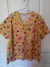 Womens Scrub Top Christmas Gold Large