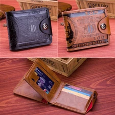 Men's Leather Purse Clutch Trifold ID Card Holder Wallet Billfold Handbag Gifts