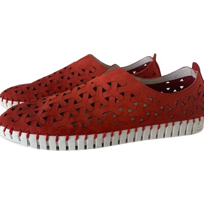 Eric Michael Red Inez Nubuk Leather Shoes Womens 9.5 EU 41 Cutout Slip On Flats