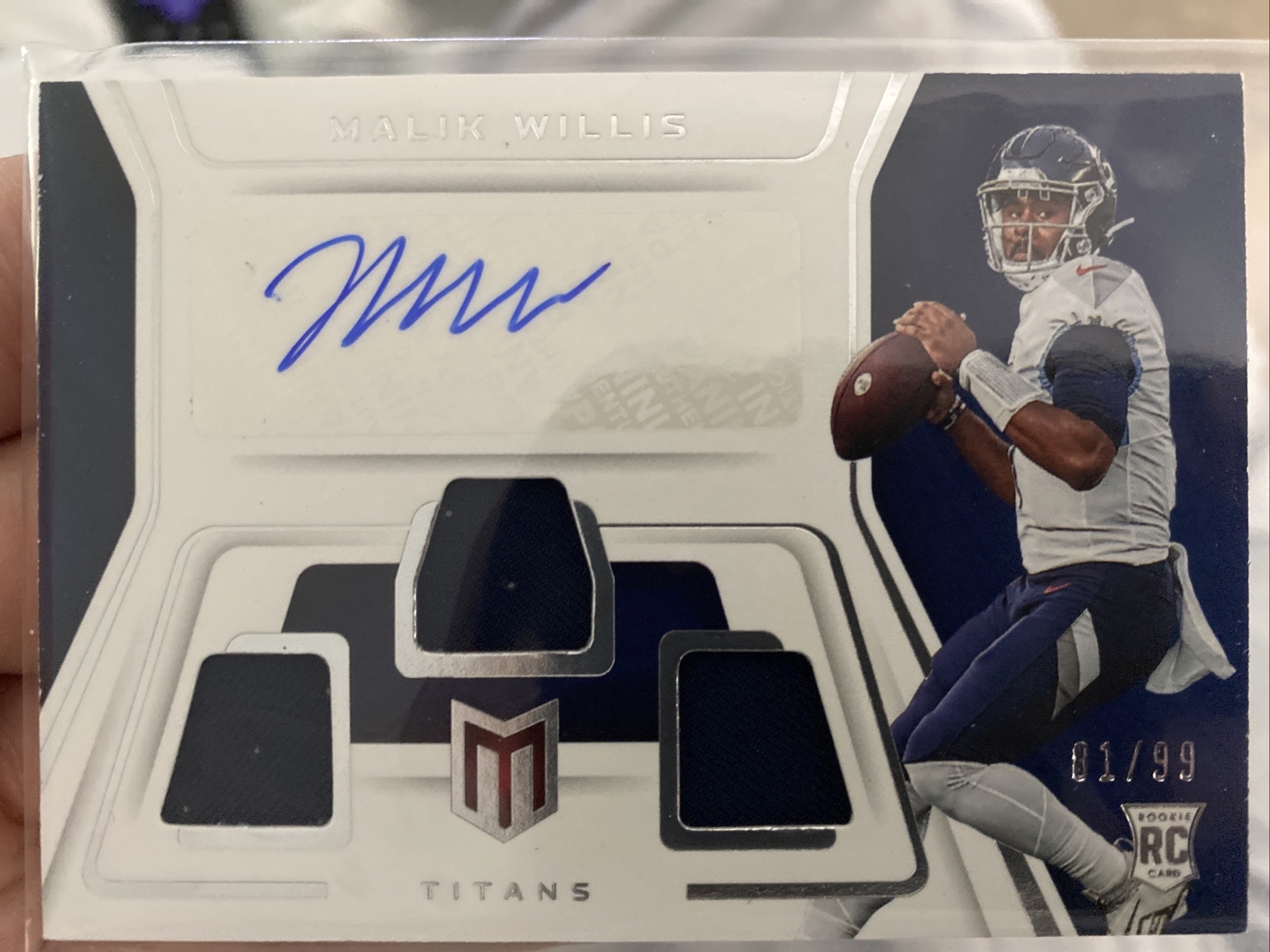 Malik Willis RPA 2022 Chronicles Momentum /99 RC Rookie Patch Triple Jersey Auto