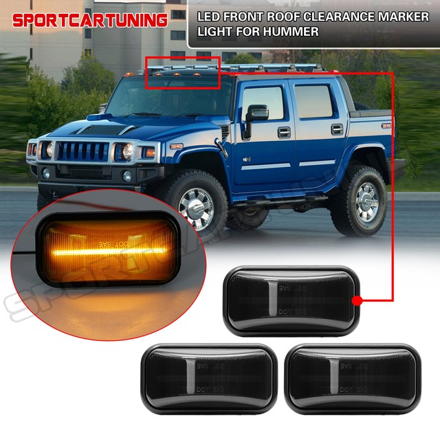 For Hummer H2 0309 H2 SUT 0509 Smoke 3X LED Cab Roof Marker Light