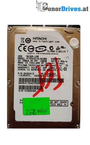 Hitachi  - 5K320-160 - HTS543216L9A300 - 160 GB - SATA - 220 0A90002 01  Rev.*