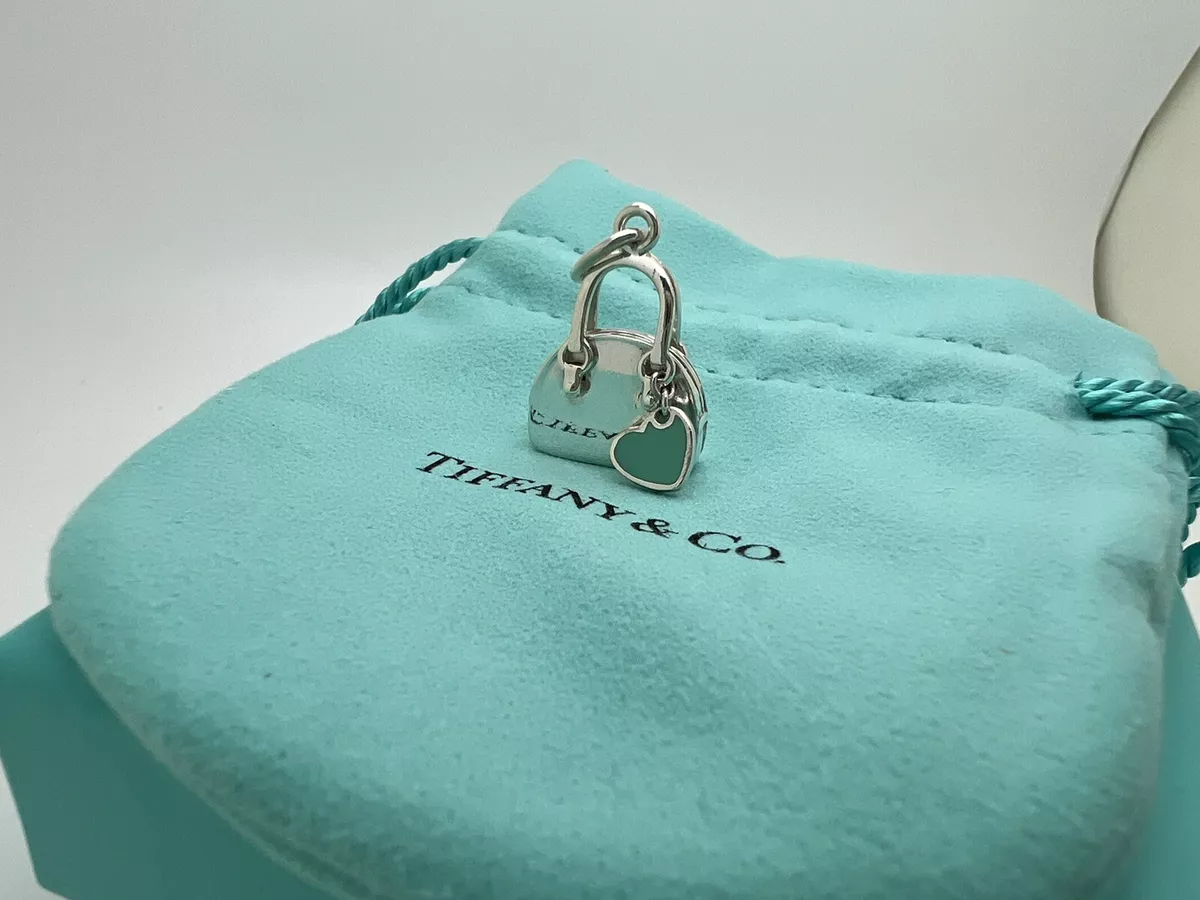 Tiffany Co Sterling Silver Handbag Purse Blue Enamel Heart Italy Charm  Pendant