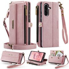 Flip Leather Magnetic Snap Zipper Wallet Case For Samsung Galaxy A56 A55 A16 A15