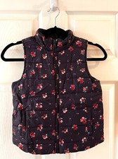 EXCELLENT COND - WARM VEST Gymboree Girls 7/8 Kid NAVY BLUE Zip w/ Flowers