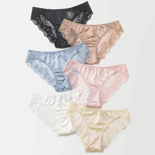 Shiny Satin Silky Lace Knickers Sexy Briefs Women Underwear Panties Seamless UK - Picture 12 of 29