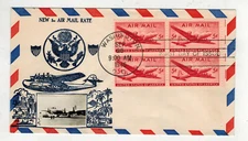 1947 CROSBY PHOTO AIRMAIL FDC C32-14 TRANSPORT AIRPLANE BLOCK OF 4 HAND CANCEL