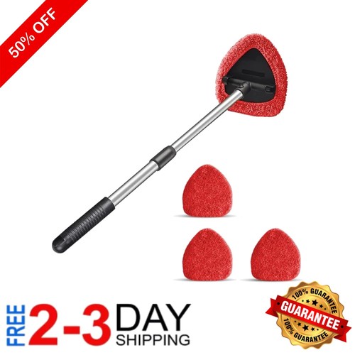 Car Window Cleaning Tool with Extendable Handle & 3 Reusable Microfiber Pads