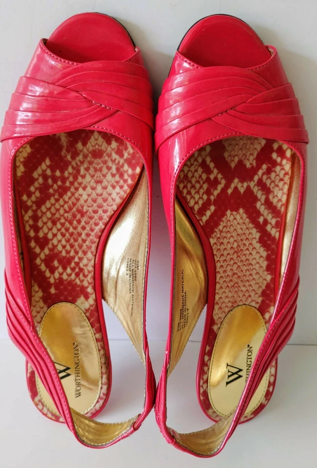 Worthington 女式粉色漆皮平底鞋带露趾鞋 9 1/2 码。  — 第 2/4 张图片