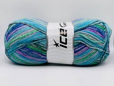 Blue Green Pink Sock Varicolor 81944 Ice Yarns Superwash Wool Nylon 100g 459yds