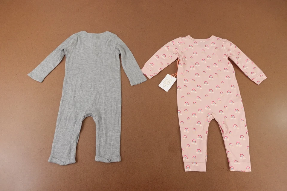 Paquete de 2 mamelucos EGG bebé talla 12 meses manga larga gris Henley rosa arco iris nuevos con etiquetas Foto 4 de 4