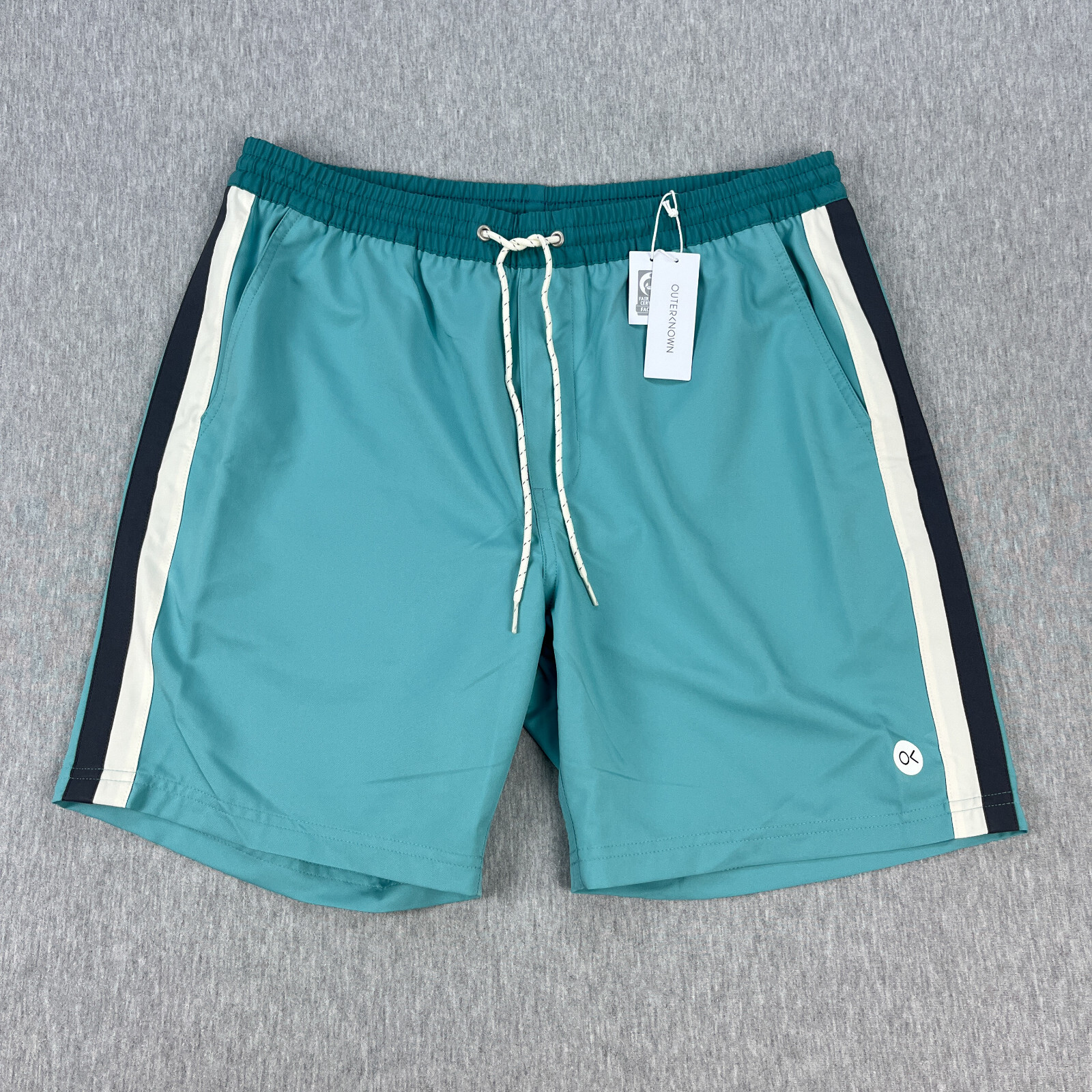 Outerknown Nostalgic Volley Shorts Mens L Aqua Blue Unlined Swim Trunks