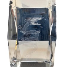 Crystal Glass Cube 3D Laser Etched Paperweight Asian Dragon Snake Design