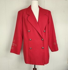 Vtg Whirlaway Frocks Red Blazer Jacket Button Women's Size 16 Star Moon USA Made