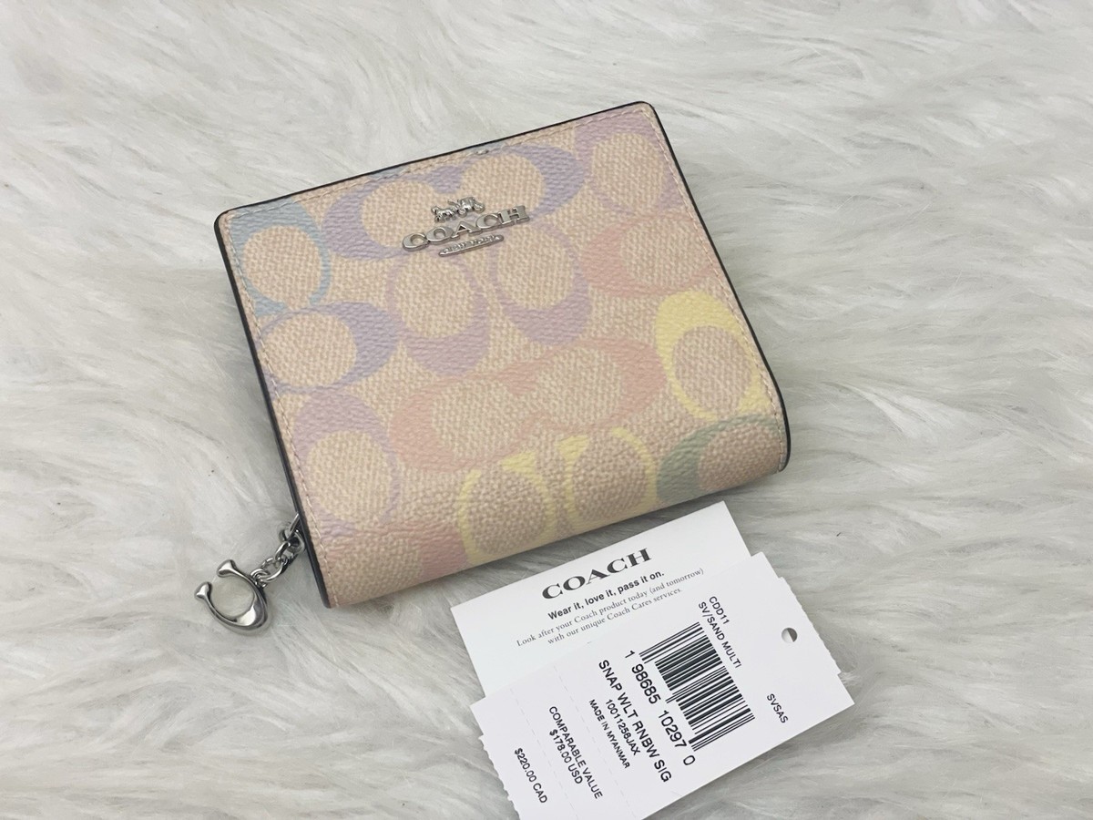 NWT Coach Snap Wallet In Rainbow Signature Canvas CDD11 Silver