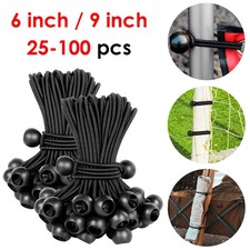 25-100 Pcs 6" 9"inch Black Ball Bungee Bungie Cord Canopy Tarp Tie Downs Straps