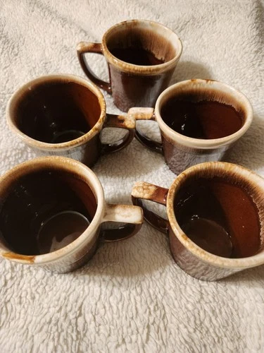5  McCoy Brown Drip Mug Coffee Tea Cup Glaze Glass USA Pottery Vintage