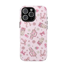 Cute Pink Aesthetic Phone Case - Bow Flower Cherry Girly Cover iPhone Samsung