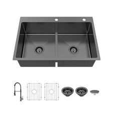 Glacier Bay 33" Drop-In Double Bowl 18-Gauge Gunmetal Black Stainless Steel Sink