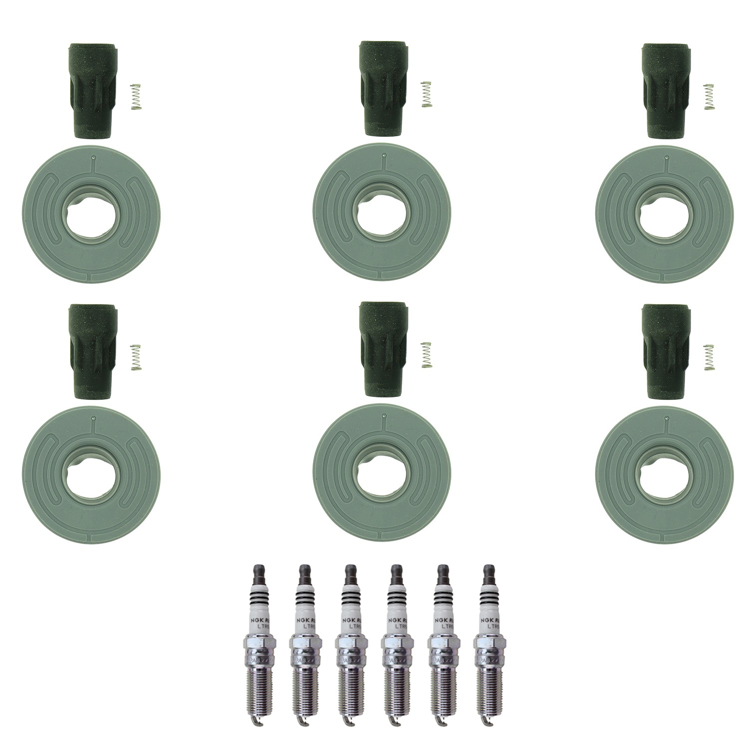 NGK 6 Ruthenium HX H. I. Spark Plugs 6 Coil Boots Kit for Edge Fusion Taurus V6