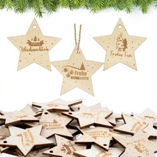 30 Stück Holzanhänger Weihnachten mit Stern und Seil - Weihnachtsdeko