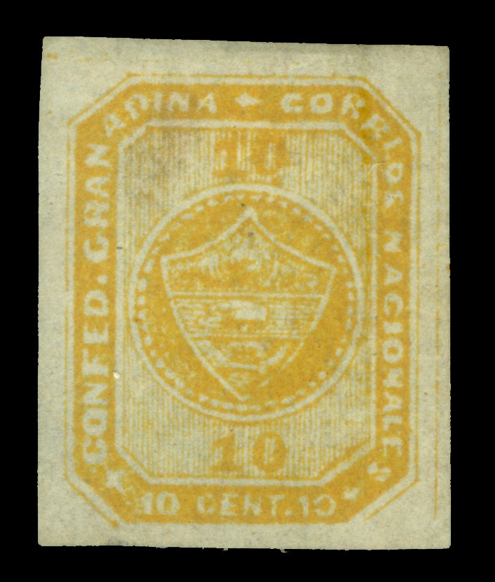 COLOMBIA 1860 Coat of Arms  10c yellow buff Scott # 11 mint MH VF