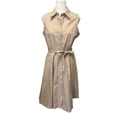 Womens Sz 8 Shirt Dress Flare Belted Button Front Sleeveless Pockets Minimalist