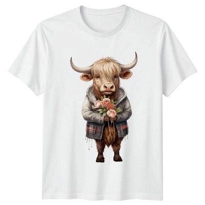 Highland Cow Flowers Herren T-Shirt Damen Tee Grafik Unisex Oberteil