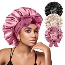 3 pcs Silk Bonnet for Sleeping Double Layer Satin Lined Hair Satin Bonnet wit...