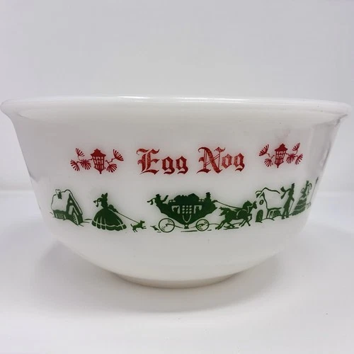 Vintage 1950s Hazel Atlas Egg Nog Milk Glass Christmas Bowl Punch Serving