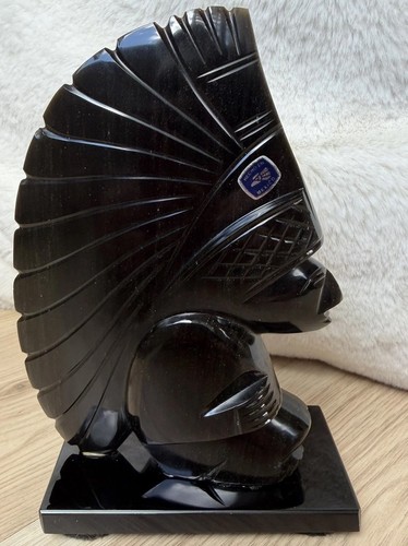 Vintage carved Obsidian Warrior Statue Gold Sheen 7" with made in Mexico sticker