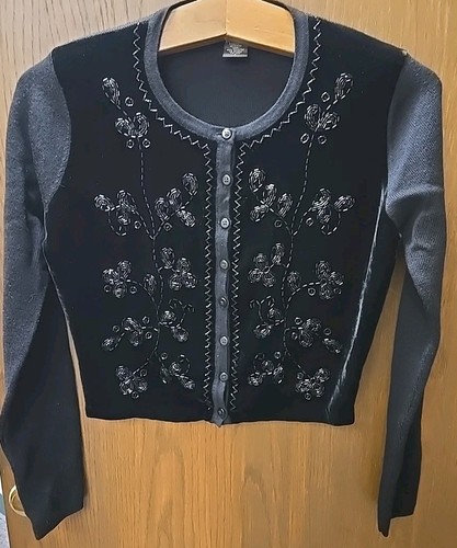 Banana Republic Women’s Black Velvet Beaded Cardigan Small Wool Silk Sweater