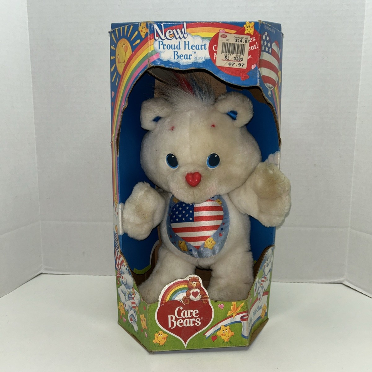 1991 Kenner Care Bears Proud Heart Bear Plush In Box But Very