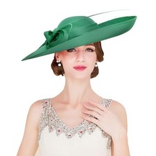 Royal Ladies Sinamay Weddings Hats Fascinators Big Brim Kentucky Large Green