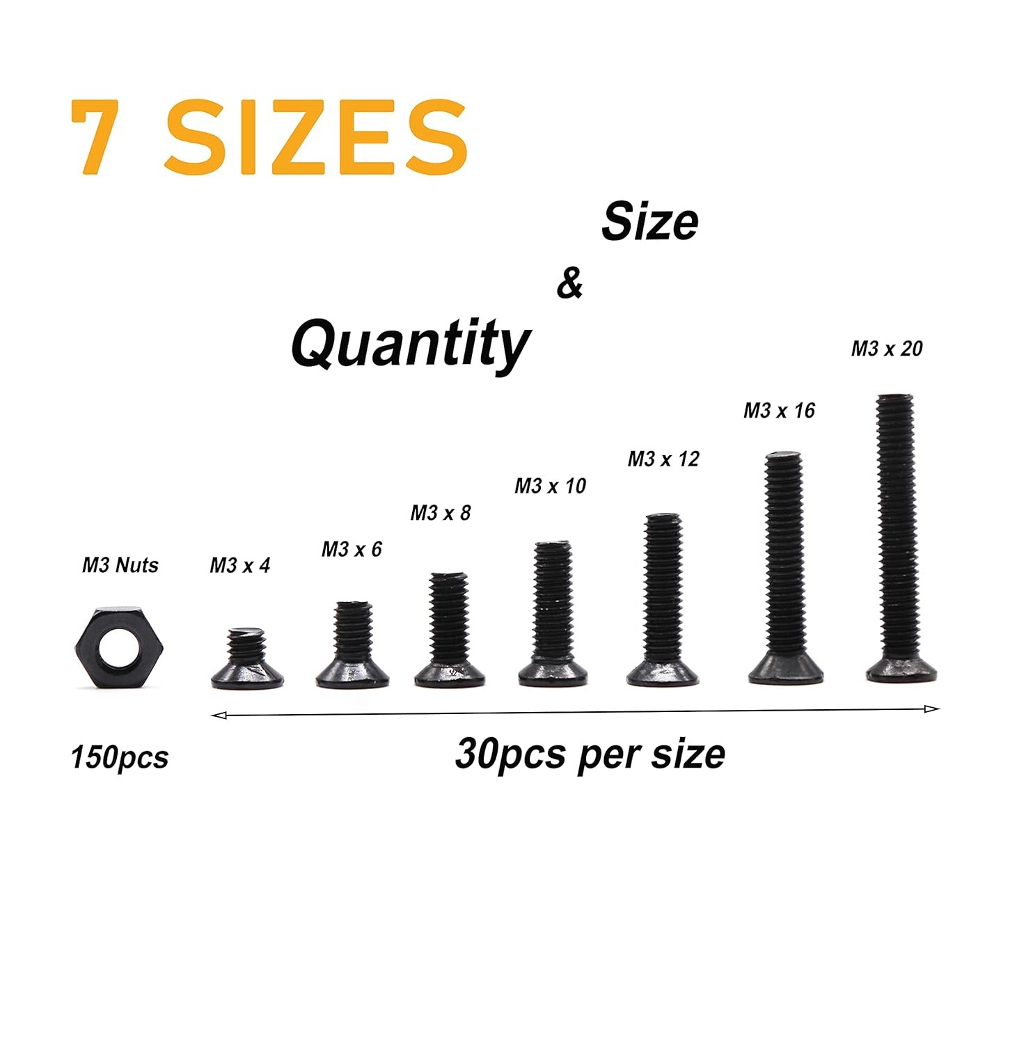 binifiMux M3 Screws Kit, 360pcs (7 Sizes) M3-0.5mm Black One Size, 