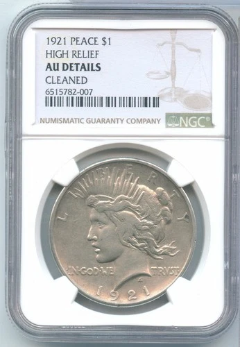 1921-P Peace Dollar $1 High Relief NGC AU Details Cleaned Silver Coin - RK952