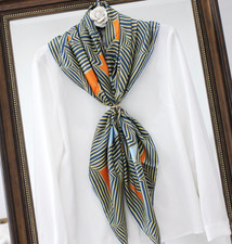 100 Twill Silk 88X88cm Square Scarf Strip Print Neckerchief Bandanna Women Wrap