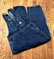 Penneys Vintage 50s PayDay Square Bak Sanforized Blue Denim Bib Overalls Size 34
