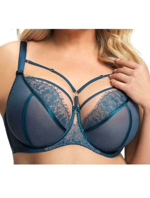 NWT GORSENIA PARADISE STRAPPY SHEER BLUE BALCONY BRA SIZE 32J