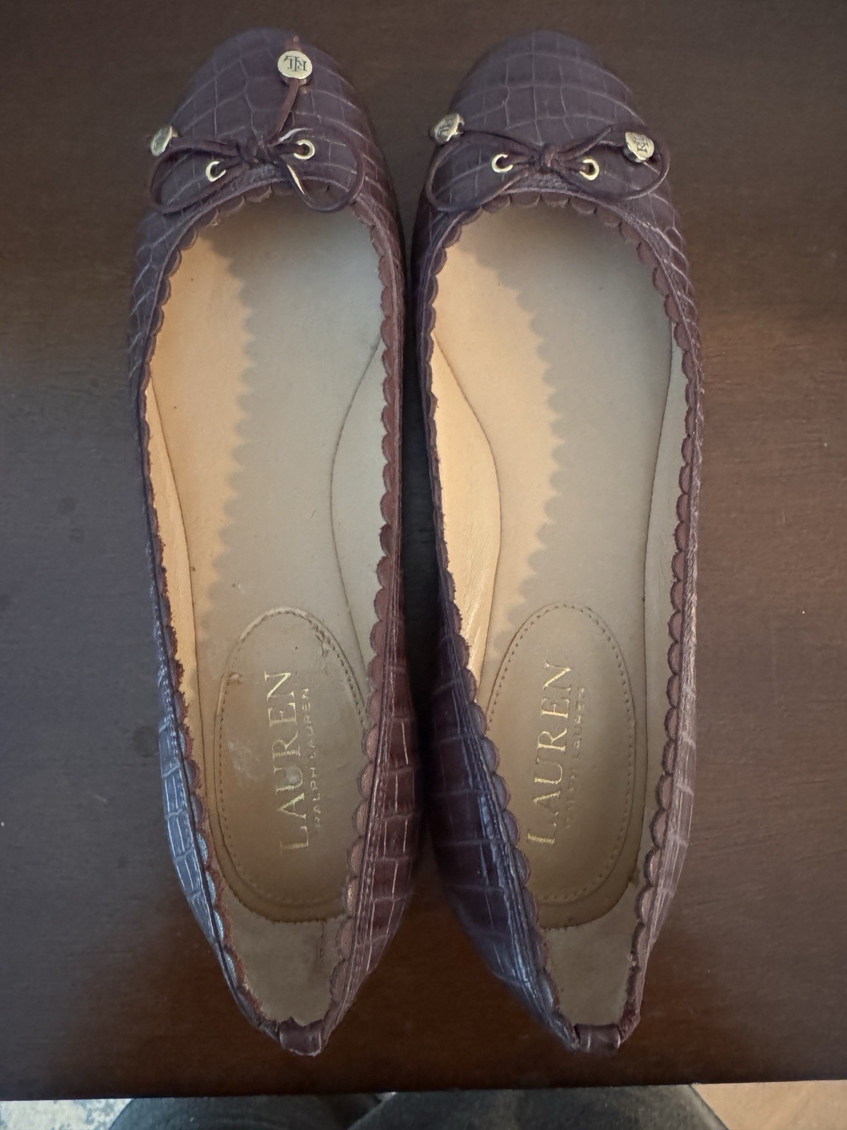 SAOLA Ballerine donna Ralph Lauren sangue di bue pitone con protezioni suola. TG 8.