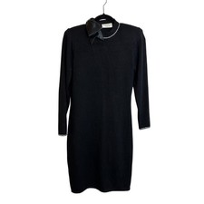 VTG ST. JOHN Evening Santana Knit Dress Size 6 Black Rhinestone Bows Open Back